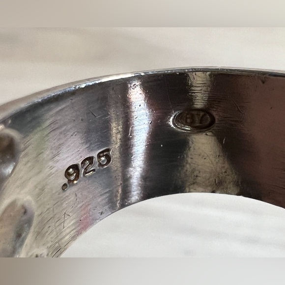 Vintage Designer Signed BV Sterling Silver & 14K Gold Wide Band Ring, Size 6.5 - Picture 10 of 13